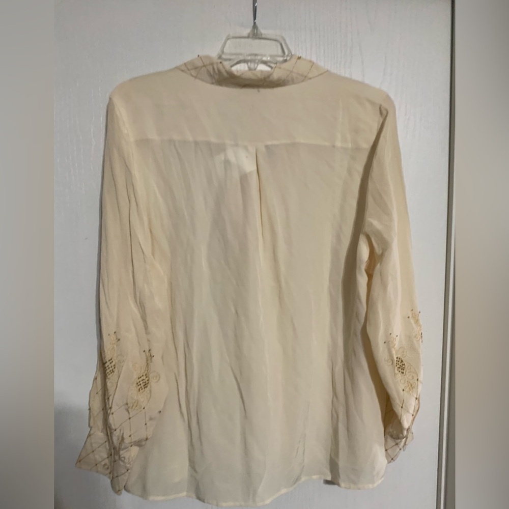 Diane Von Furstenberg Cream Button Down Blouse with Gold Embroidery NWT - Picture 2 of 6
